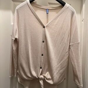 Cream Button-Up Waffle Knit Top